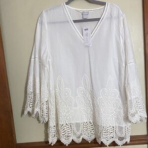 Chico's White Lace Trim Tunic